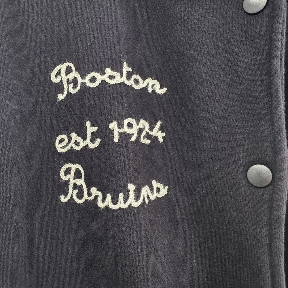 OLD TIME HOCKEY BOSTON BRUINS VARSITY JACKET YOUTH KIDS XL BLACK SNAP BUTTON NHL